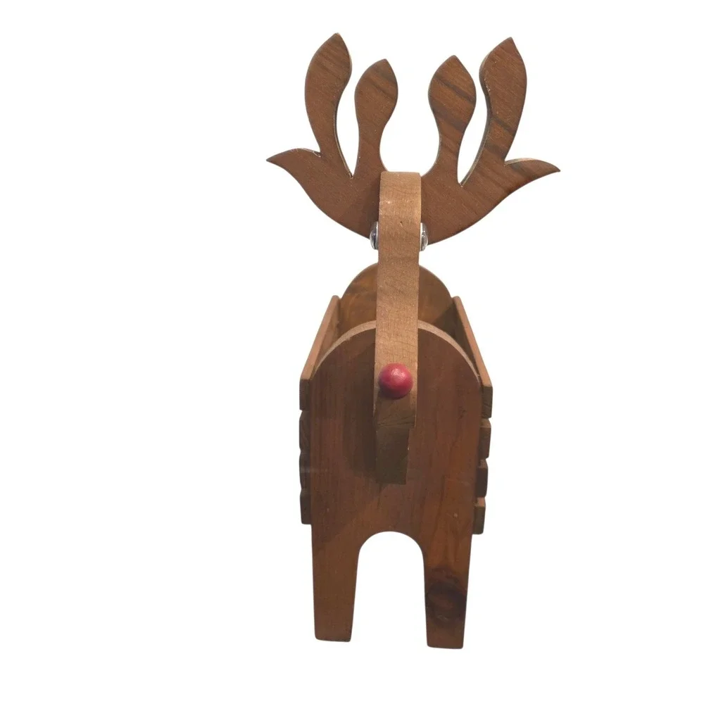 Vintage Rustic Wood Reindeer Planter, Christmas Holiday Rudolph Storage Box 16